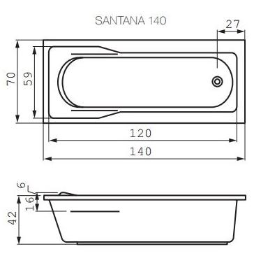 Cersanit Акриловая ванна Cersanit Santana 140х70, рисунок 5