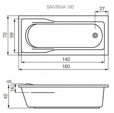 Cersanit Акриловая ванна Cersanit Santana 160х70, рисунок 5